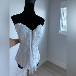 White Lace Zip-Front Strapless Corset Crop Top